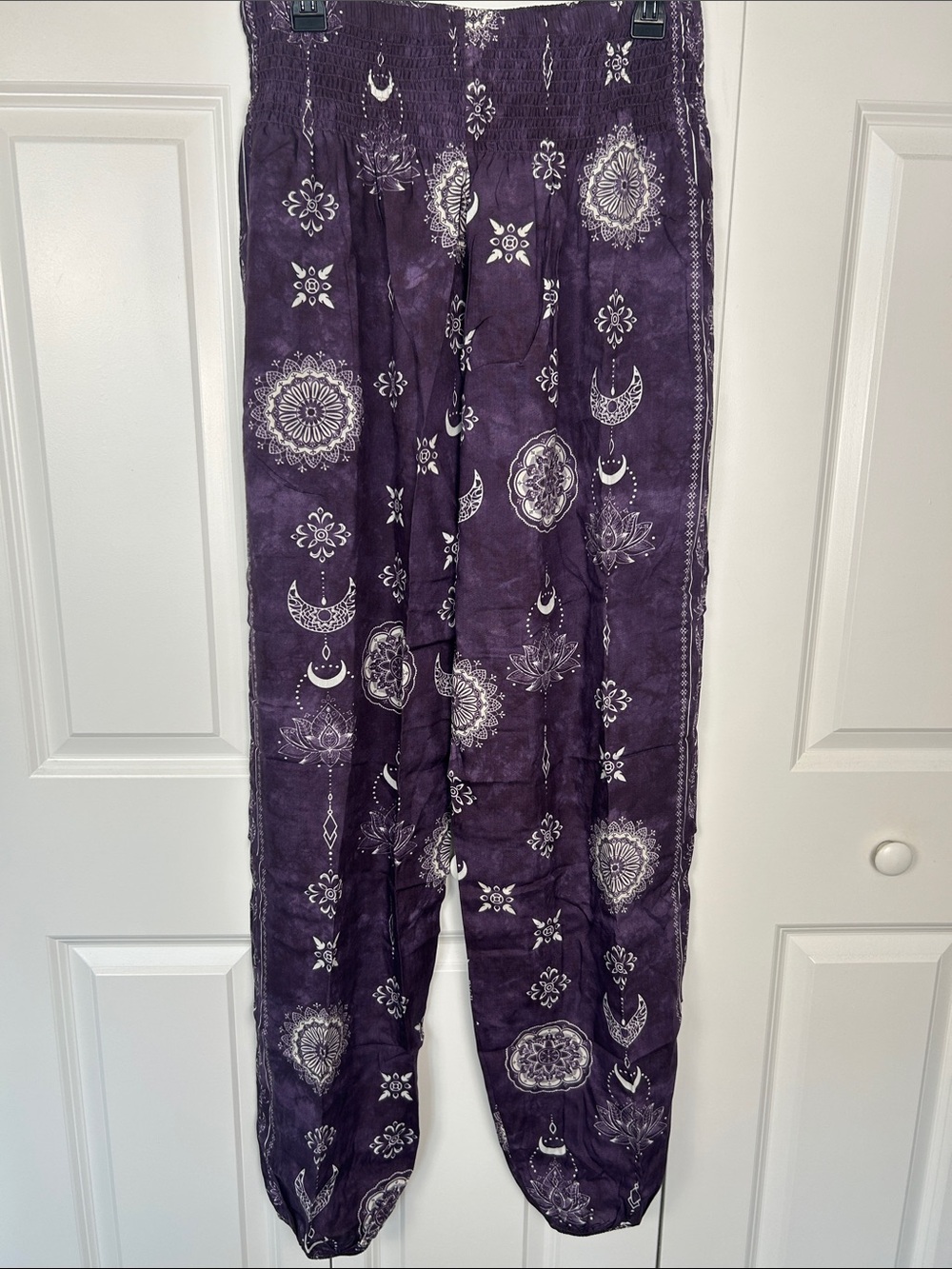 Lotus & Luna Purple Printed Elastic-Waist Harem Pants Size Large Tall